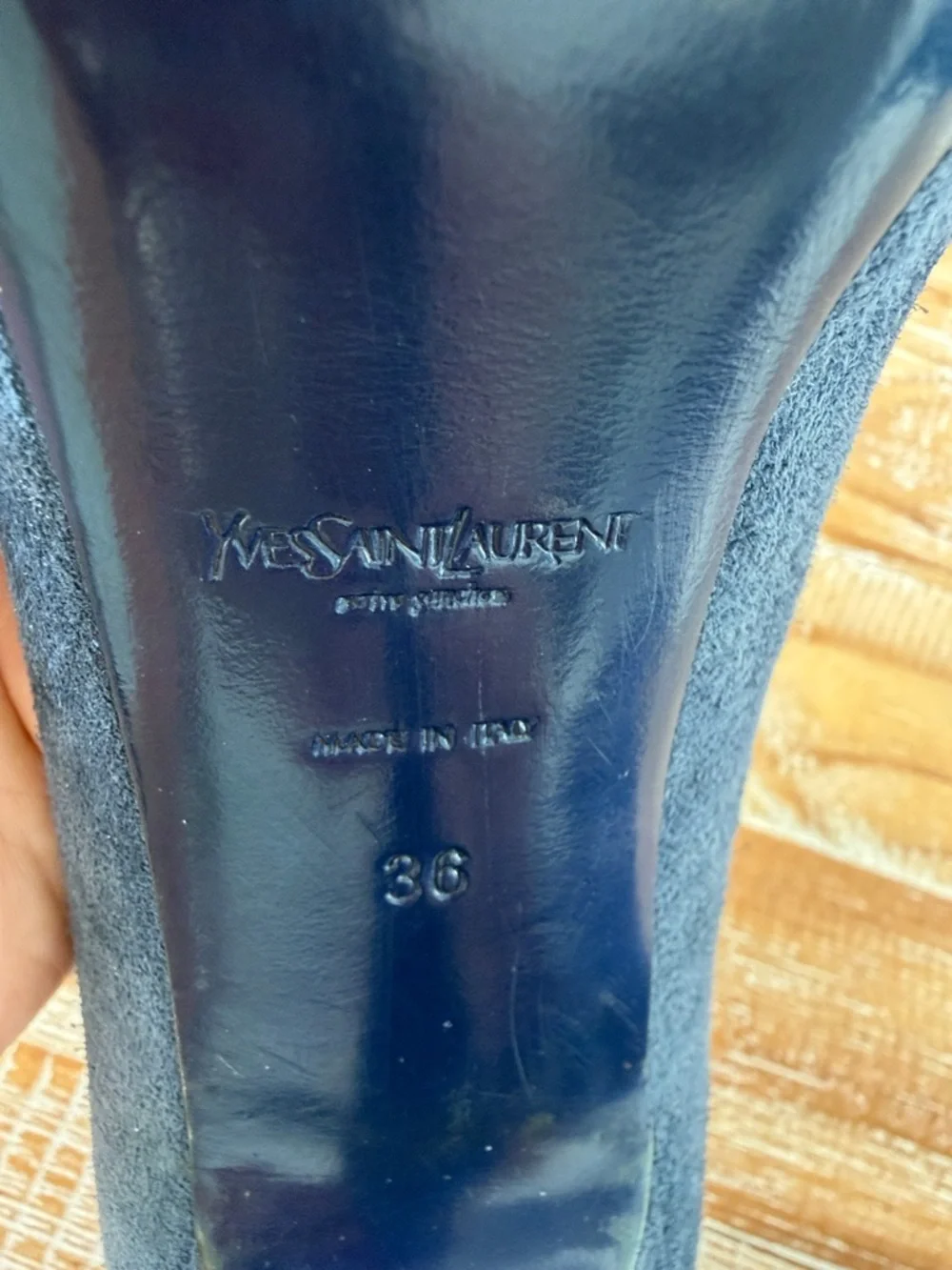 YSL Yves Saint Laurent Navy Suede Platform Pumps | Size 36 - Picture 10 of 11